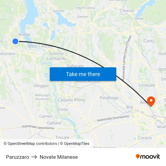 Paruzzaro to Novate Milanese map
