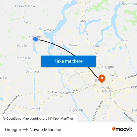 Omegna to Novate Milanese map