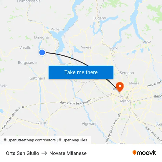 Orta San Giulio to Novate Milanese map