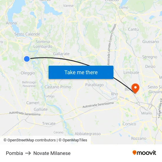 Pombia to Novate Milanese map