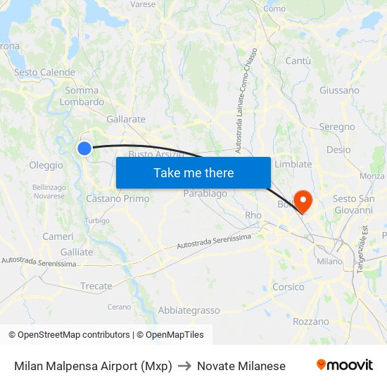 Milan Malpensa Airport (Mxp) to Novate Milanese map