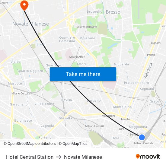 Hotel Central Station to Novate Milanese map