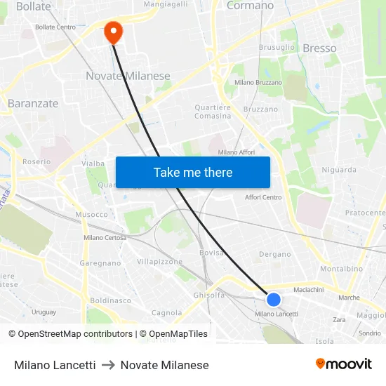 Milano Lancetti to Novate Milanese map