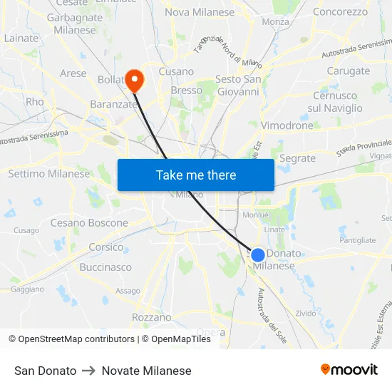 San Donato to Novate Milanese map