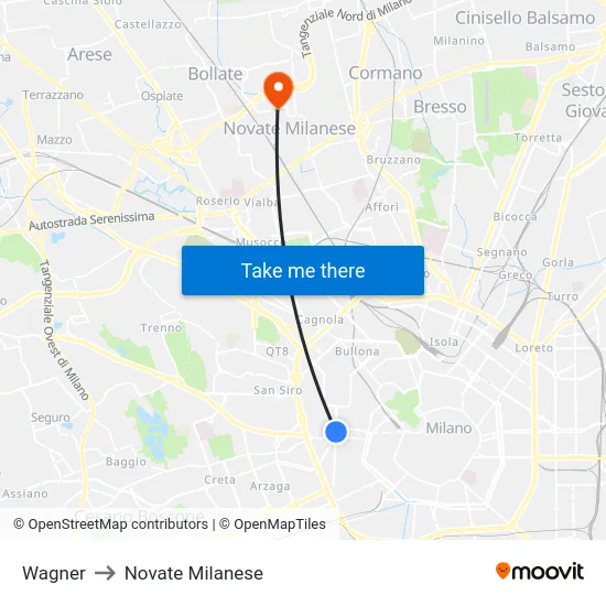 Wagner to Novate Milanese map