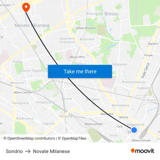 Sondrio to Novate Milanese map