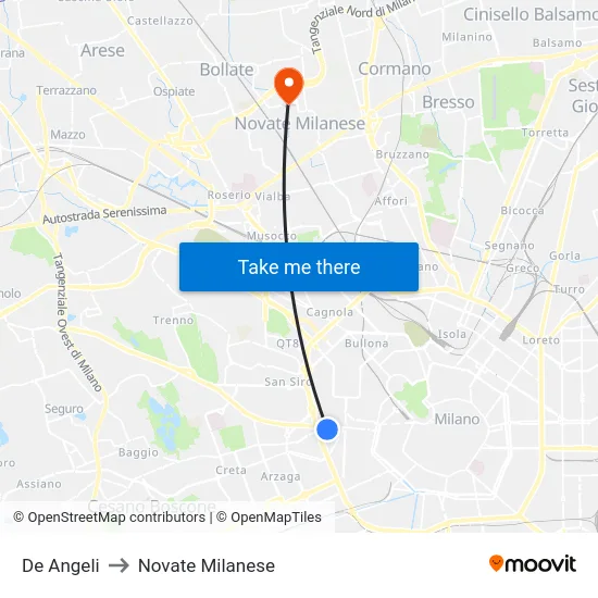 De Angeli to Novate Milanese map