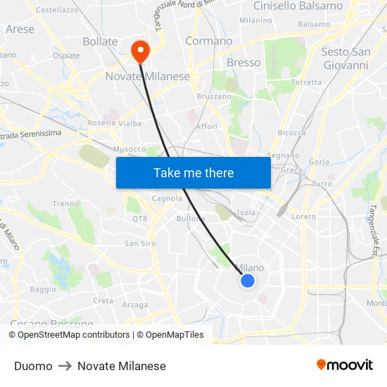 Duomo to Novate Milanese map