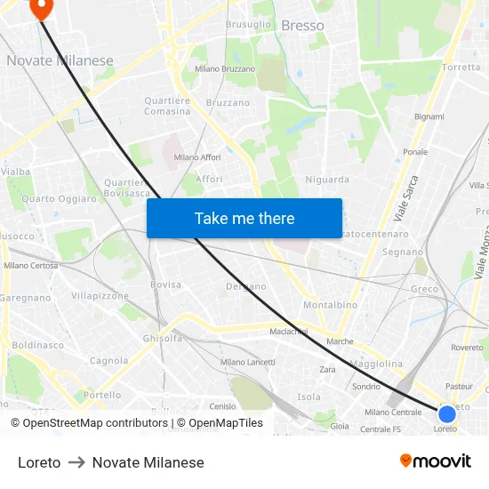 Loreto to Novate Milanese map