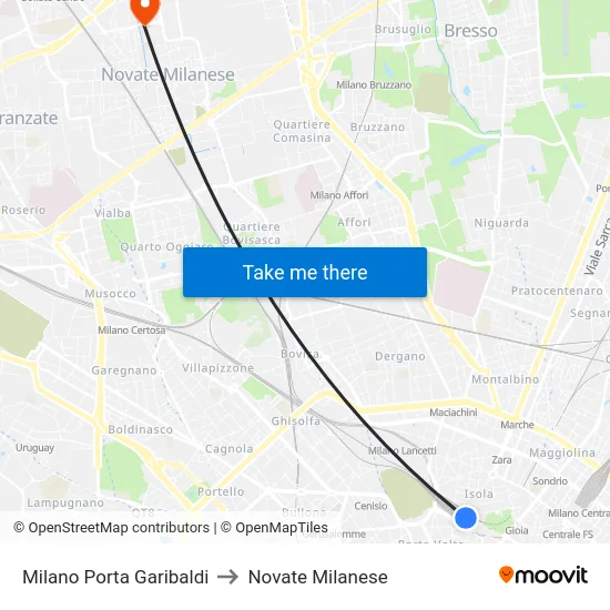 Milano Porta Garibaldi to Novate Milanese map