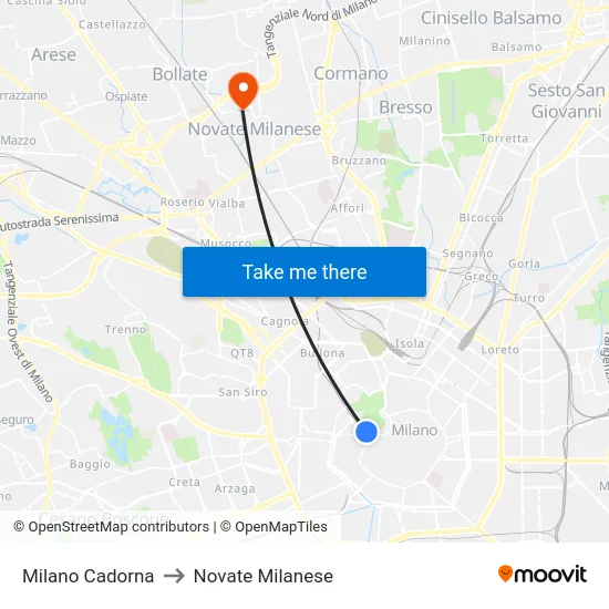 Milano Cadorna to Novate Milanese map