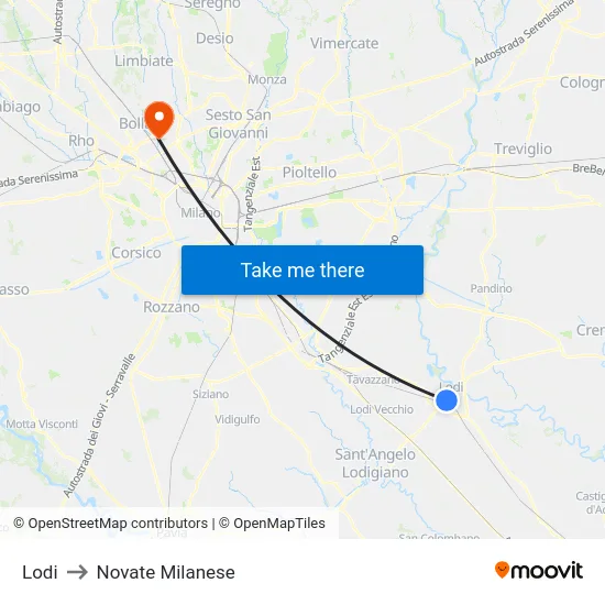Lodi to Novate Milanese map