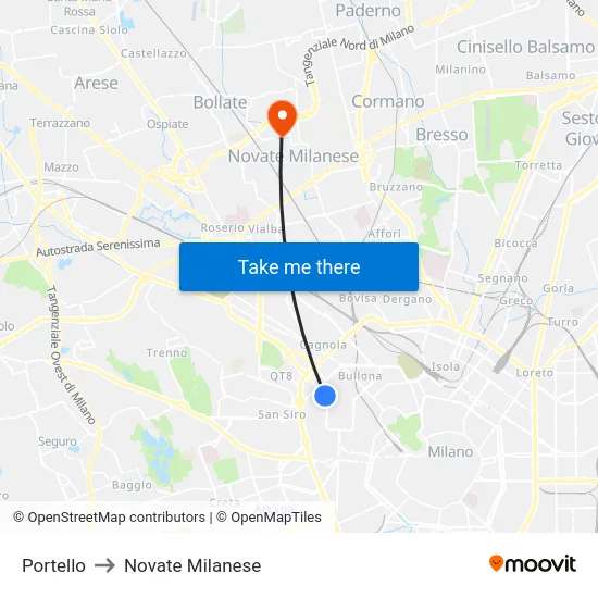 Portello to Novate Milanese map