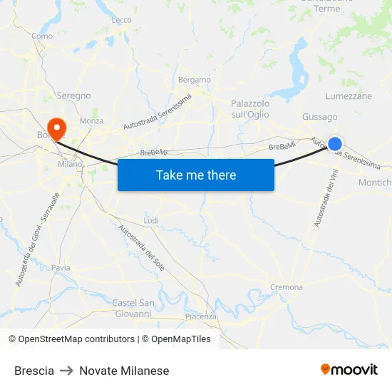 Brescia to Novate Milanese map