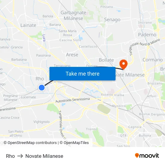 Rho to Novate Milanese map