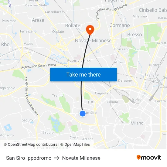 San Siro Ippodromo to Novate Milanese map