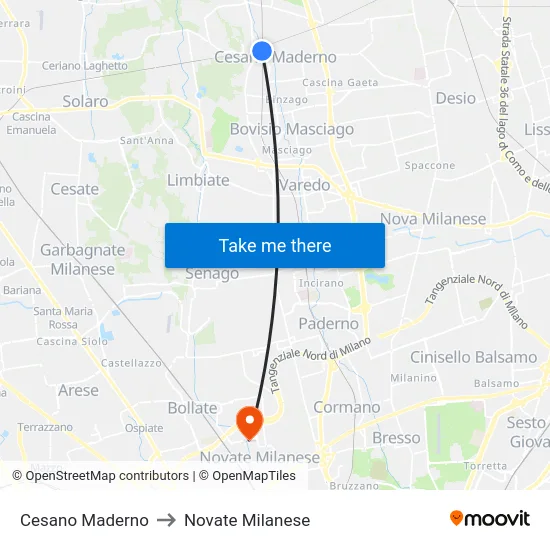 Cesano Maderno to Novate Milanese map