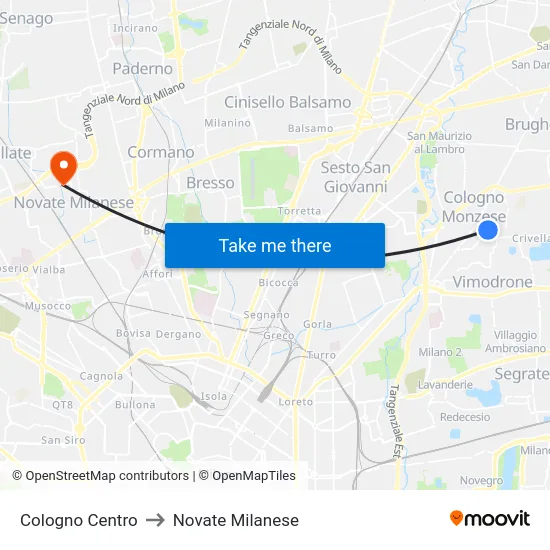 Cologno Centro to Novate Milanese map