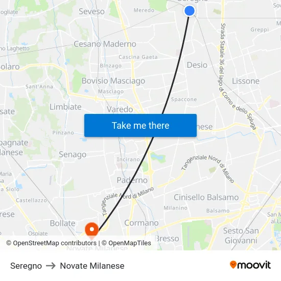 Seregno to Novate Milanese map