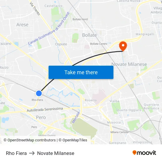 Rho Fiera to Novate Milanese map