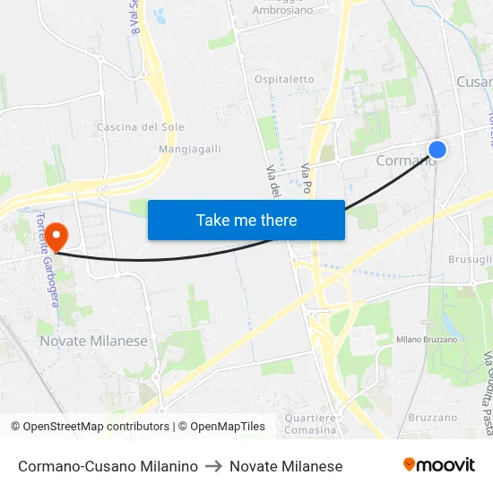 Cormano-Cusano Milanino to Novate Milanese map