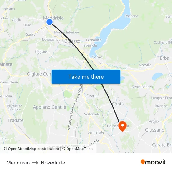Mendrisio to Novedrate map