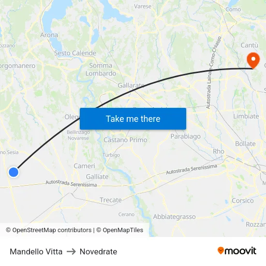 Mandello Vitta to Novedrate map
