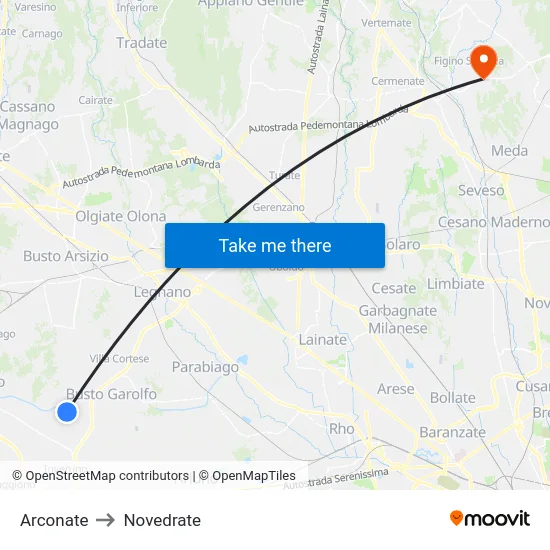 Arconate to Novedrate map