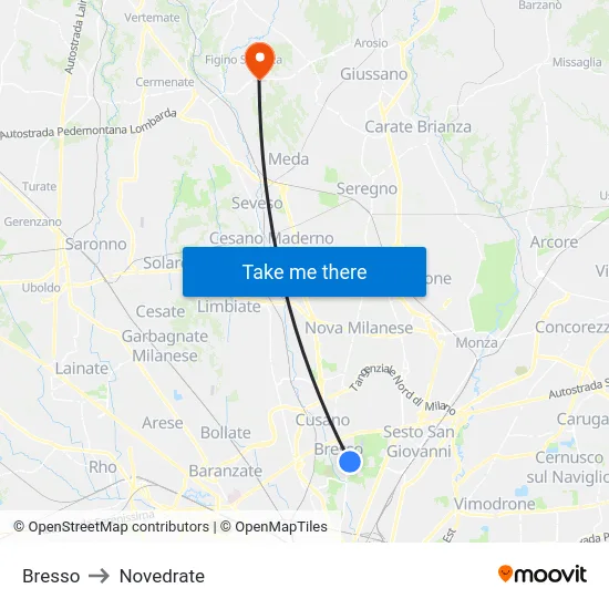 Bresso to Novedrate map