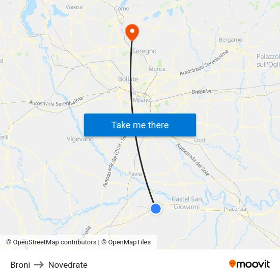 Broni to Novedrate map