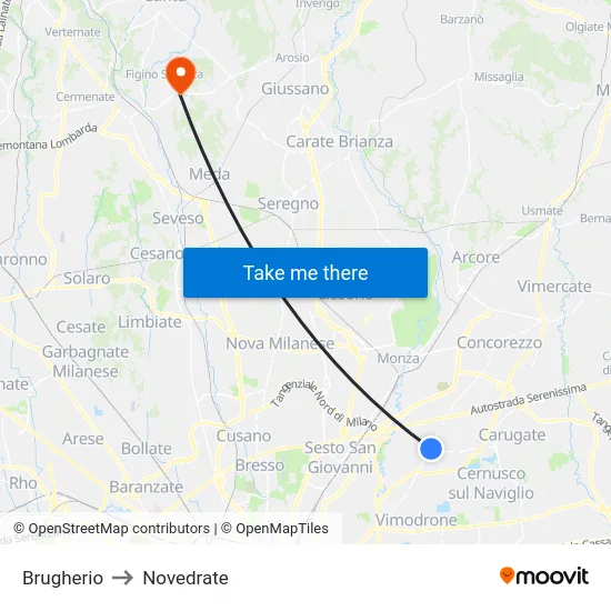 Brugherio to Novedrate map