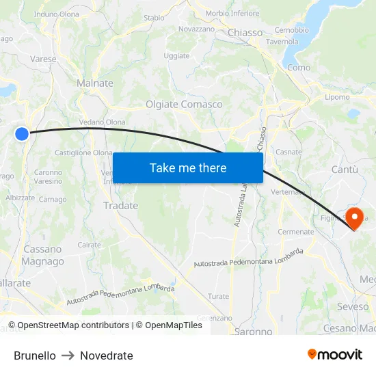 Brunello to Novedrate map