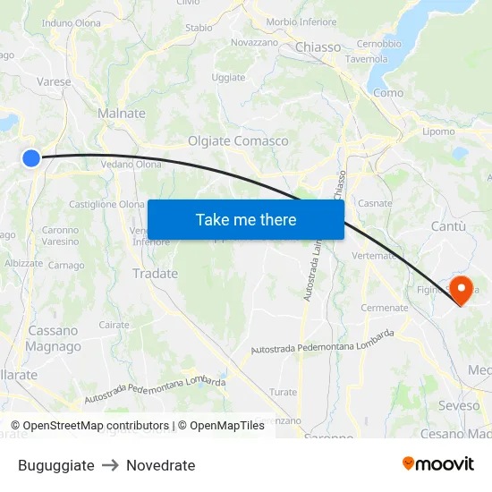 Buguggiate to Novedrate map