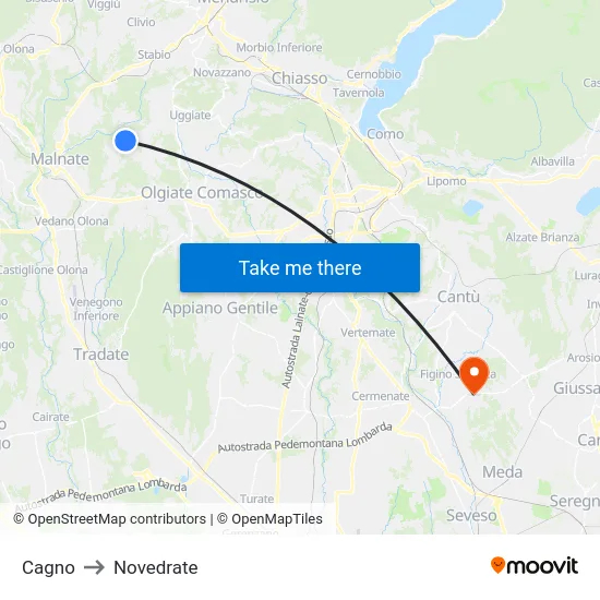 Cagno to Novedrate map