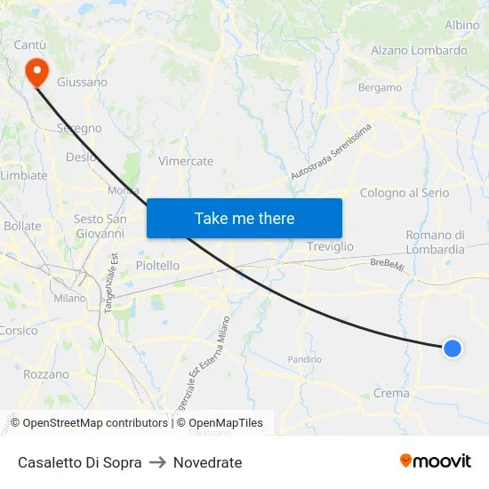 Casaletto di Sopra to Novedrate map