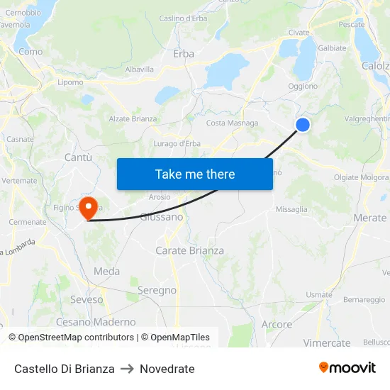 Castello di Brianza to Novedrate map