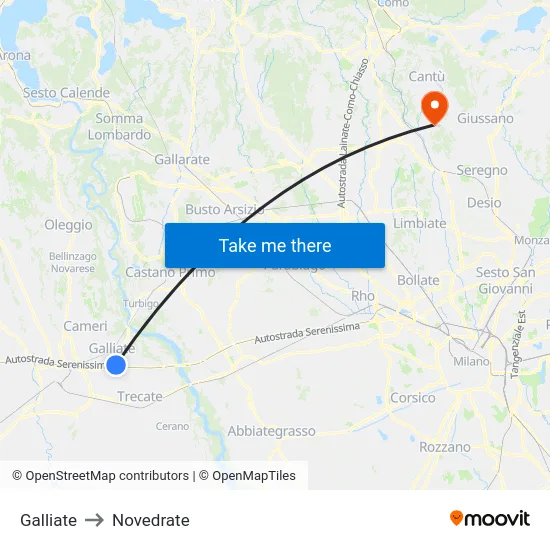 Galliate to Novedrate map