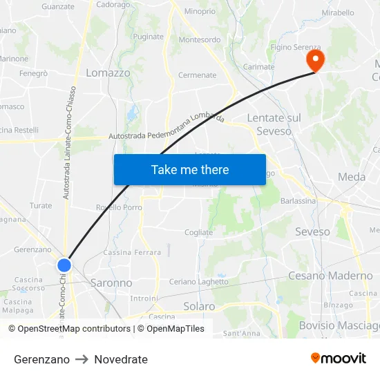 Gerenzano to Novedrate map