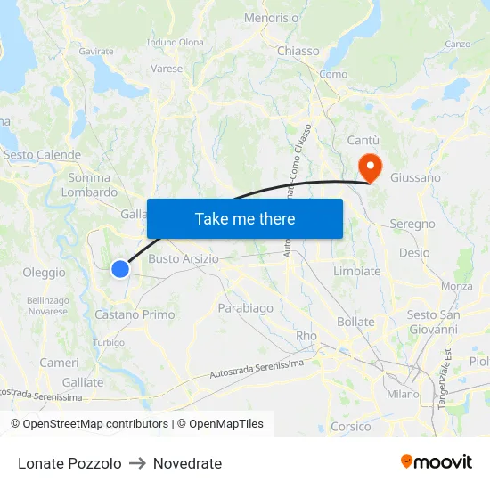 Lonate Pozzolo to Novedrate map