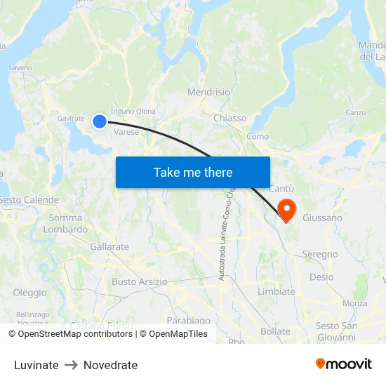 Luvinate to Novedrate map
