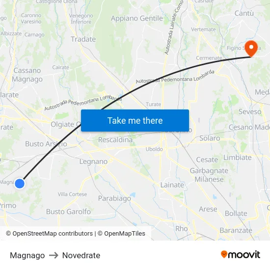 Magnago to Novedrate map
