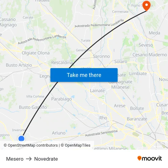 Mesero to Novedrate map