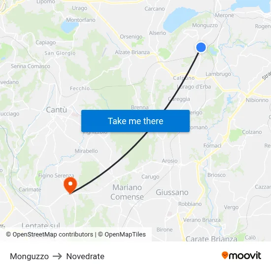 Monguzzo to Novedrate map