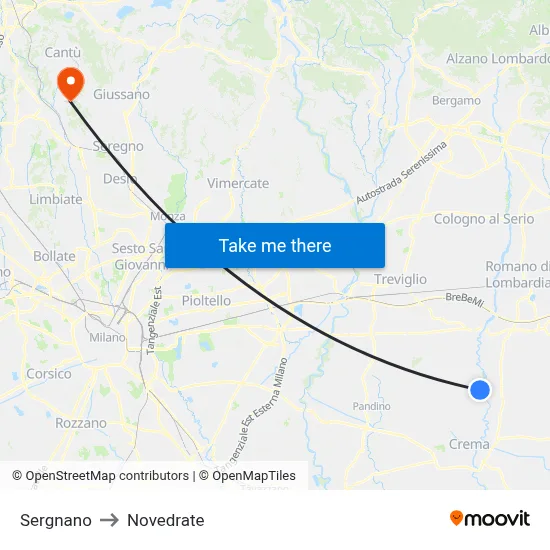 Sergnano to Novedrate map