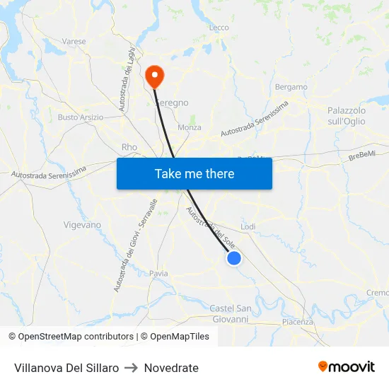 Villanova Del Sillaro to Novedrate map