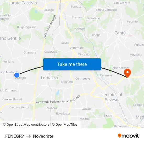 Fenegro to Novedrate map