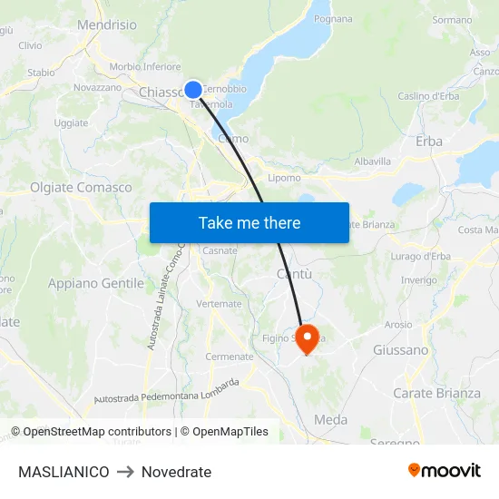 Maslianico to Novedrate map