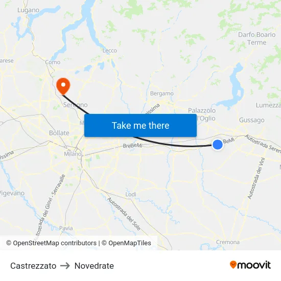 Castrezzato to Novedrate map