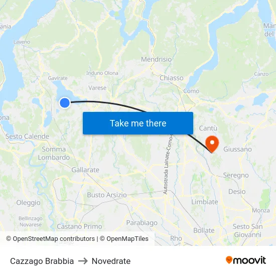 Cazzago Brabbia to Novedrate map