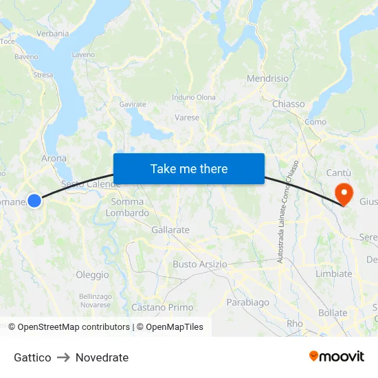 Gattico to Novedrate map